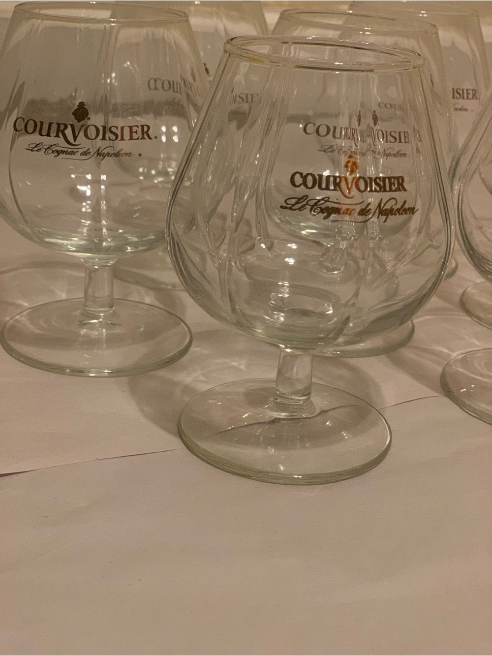 Vintage Courvoisier “Le Cognac de Napoleon” Stemmed Snifter Glasses - Set of 7